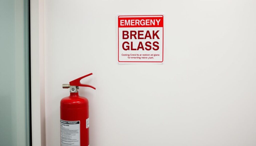 Strategic placement of emergency break glass printable